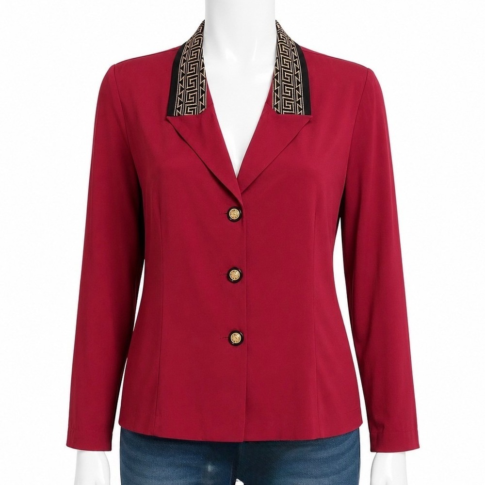 Vintage Pride Joy Blazer Jacket Pink USA Geometric Trim Tie Back Petite 12P 90s